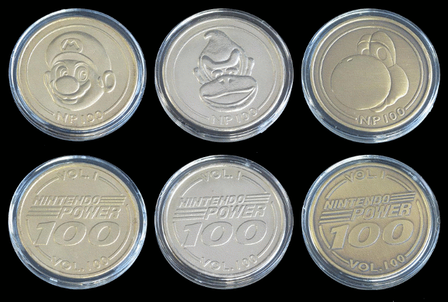 The three coins showing the front and back side. Not actual size.